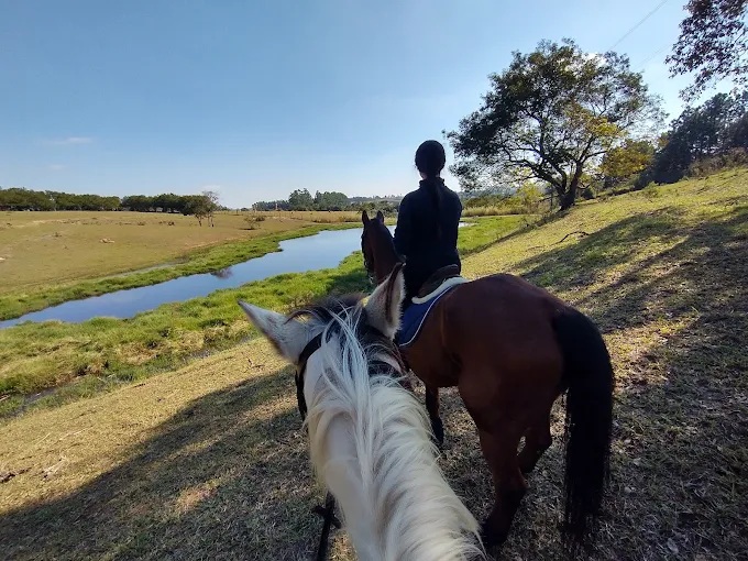 Passeio a cavalo pelas áreas ao ar livre da Hípica Fred Amaral